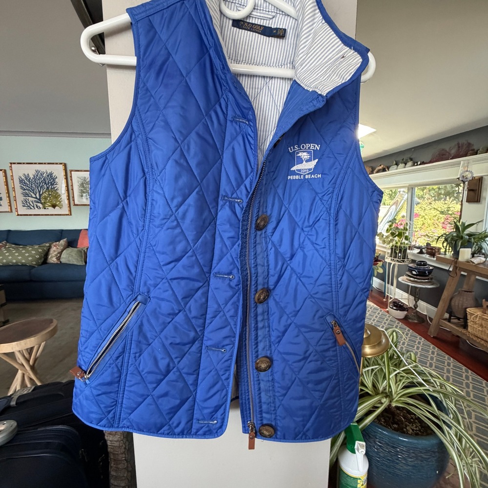 Polo Golf Ralph Lauren Vest Womens M Blue Quilted 2019 US Open Pebble Beach Gorp